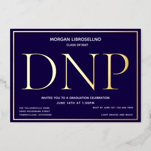 Blue Gold DNP Graduation Foil Invitation