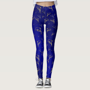 blue,gold,dolphin, fish, nature, aquatic, design, leggings