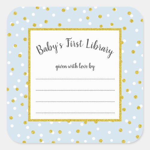 Blue gold dot baby shower bookplate for boy