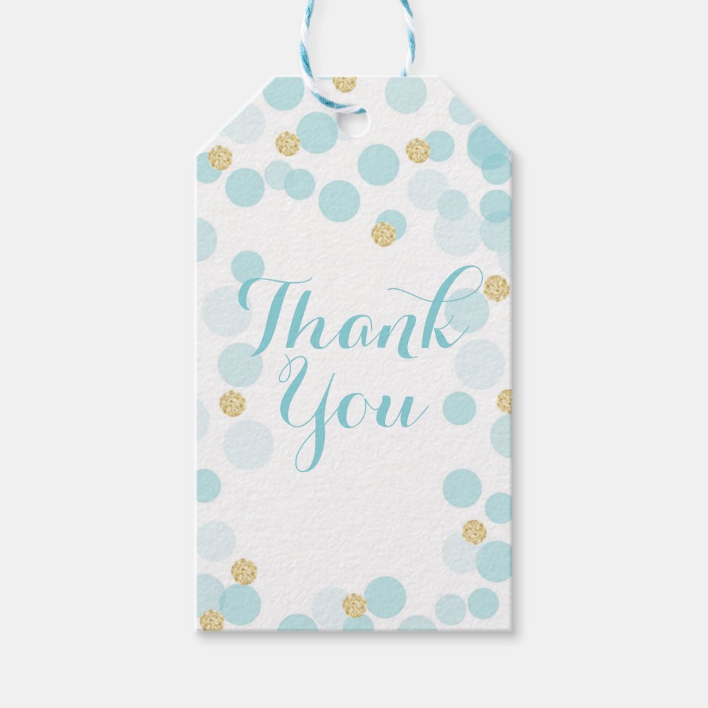 Blue Gold Dots Baby Shower Gift Tag