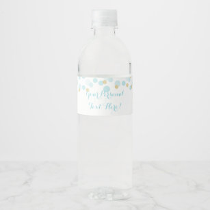 Blue Gold Dots Baby Shower Water Bottle Label