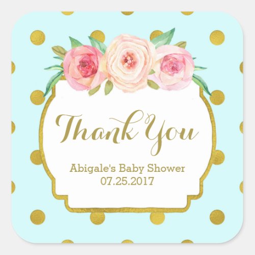 Blue Gold Dots Floral Baby Shower Favor Tags