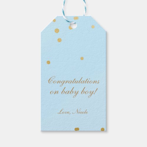 Blue  Gold Dots Modern Chic Present Gift Tag