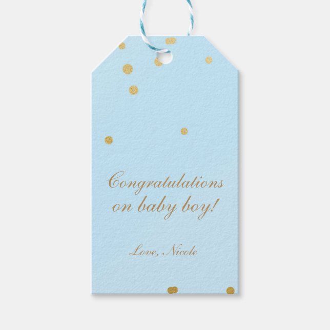 Blue & Gold Dots Modern Chic Present Gift Tag (Front)