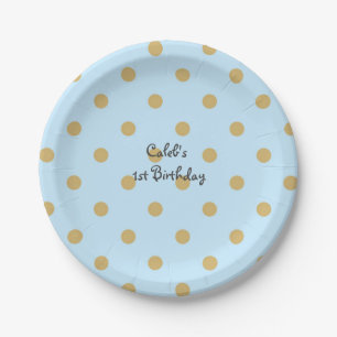 Blue & Gold Dots Royal Crown Prince Party Plates