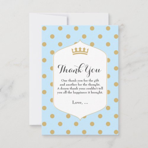 Blue  Gold Dots Royal Crown Prince Thank You Card