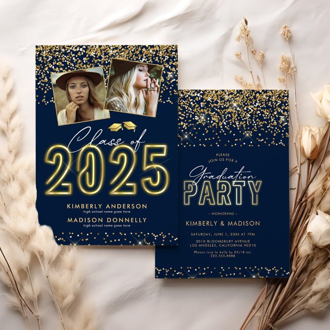 Blue Gold Double Graduation Party Invitation (Creator Uploaded)