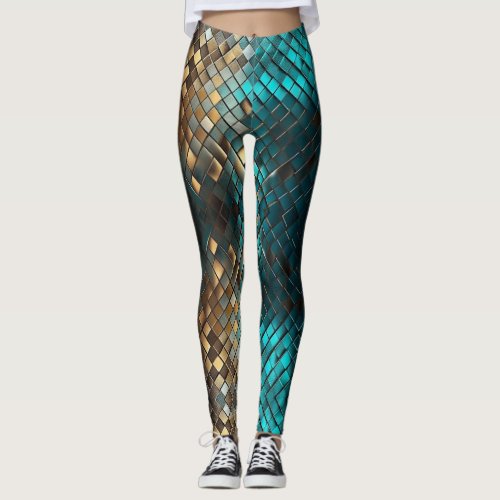 Blue Gold Dragon Scales Leggings