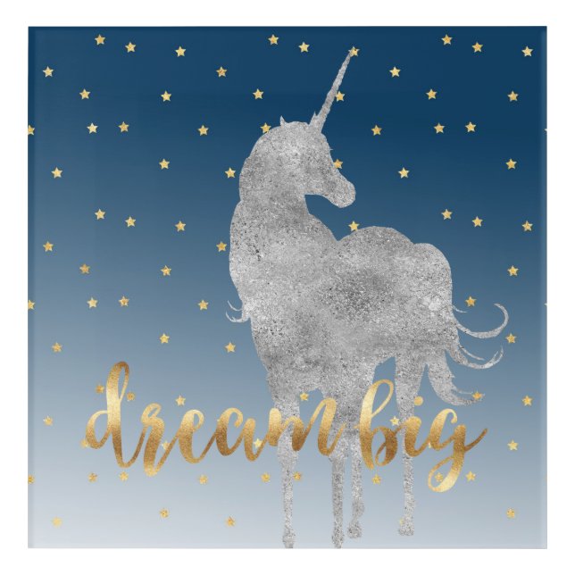 Blue Gold Dream Stars Unicorn Acrylic Print (Front)