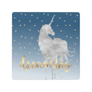 Blue Gold Dream Stars Unicorn Metal Print
