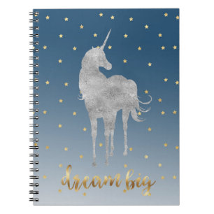 Blue Gold Dream Stars Unicorn Notebook