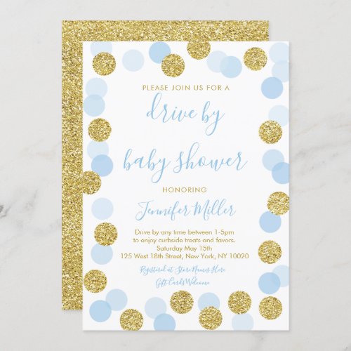 Blue  Gold Drive By Baby Shower Invitation