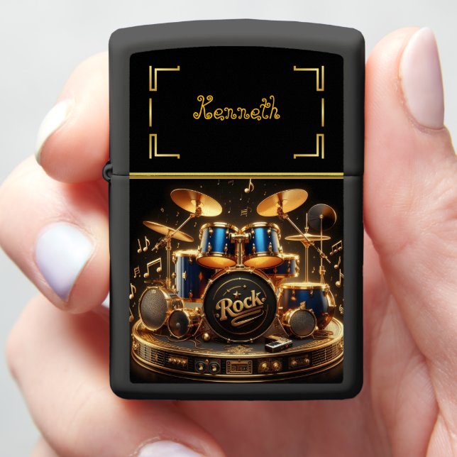 Blue & Gold Drum Set Energy Zippo Lighter (In Hand)