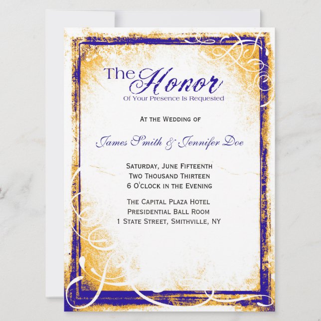 Blue & Gold Elegance Invitation (Front)