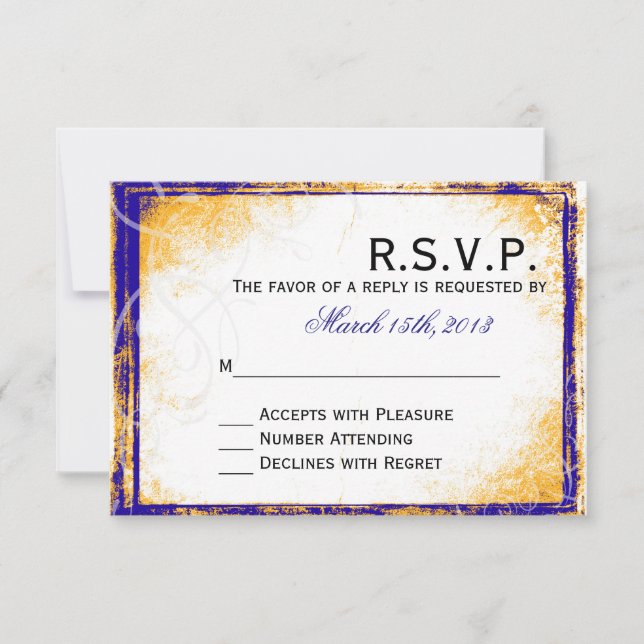 Blue & Gold  Elegance - RSVP Card (Front)