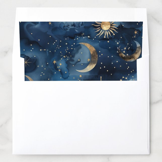 Blue Gold Elegant Celestial Starry Sky Wedding Envelope Liner (In Envelope)