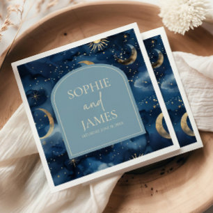 Blue Gold Elegant Celestial Starry Sky Wedding Napkins