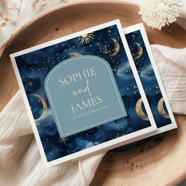 Blue Gold Elegant Celestial Starry Sky Wedding Napkins (Creator Uploaded)