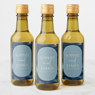 Blue Gold Elegant Celestial Starry Sky Wedding Wine Label