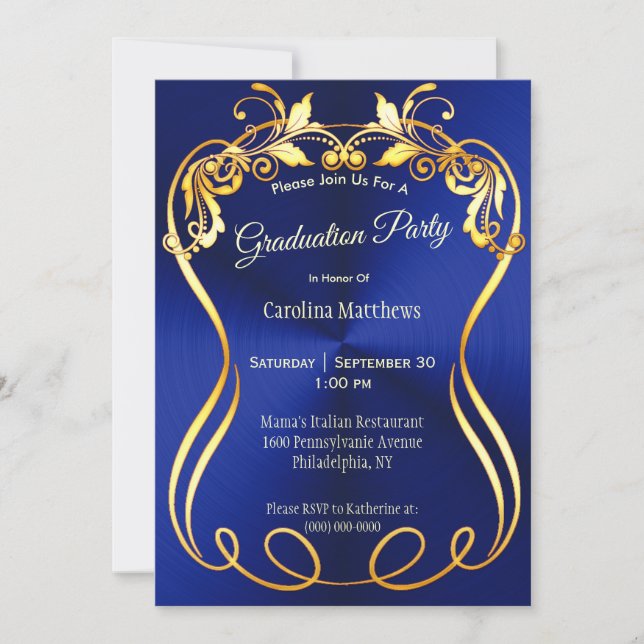 Blue Gold Elegant Graduation Invitation (Front)