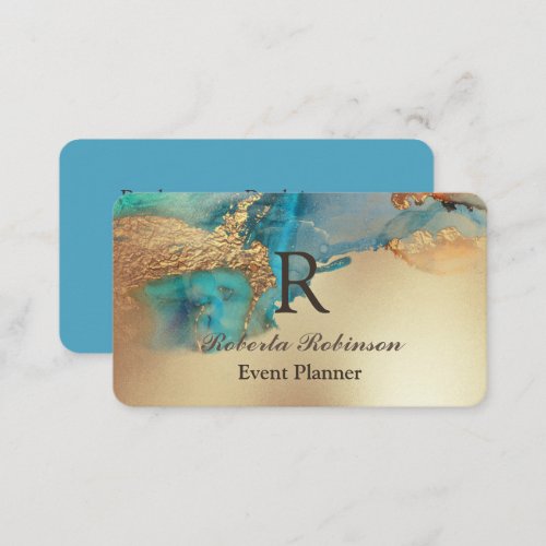 Blue Gold Elegant Marble Modern Business Card