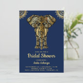 Blue Gold Elephant Indian Bridal Shower Invitation (Standing Front)