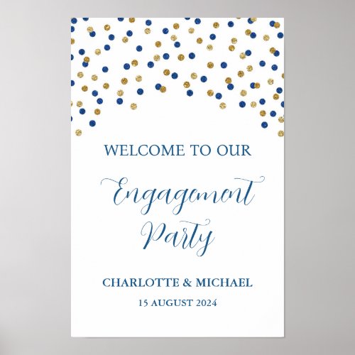 Blue Gold Engagement Party Custom 12x18 Poster