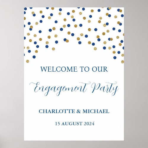 Blue Gold Engagement Party Custom 18x24 Poster