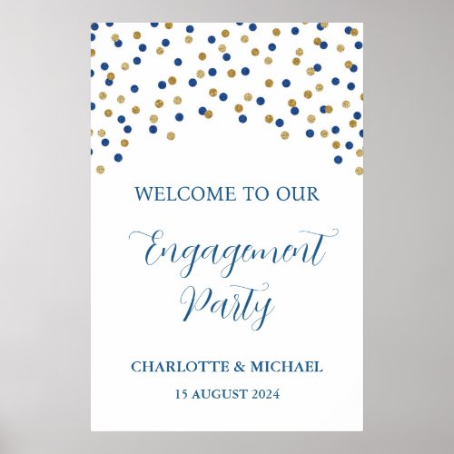 Blue Gold Engagement Party Custom 20x30 Poster