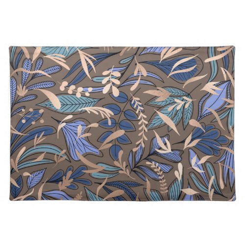 Blue Gold Espresso Floral Leaves Pattern Cloth Placemat