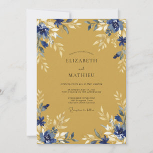 Blue Gold Ethereal Flourish Wedding Invitation