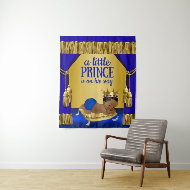 Blue Gold Ethnic Prince Baby Shower Backdrop (In Situ)