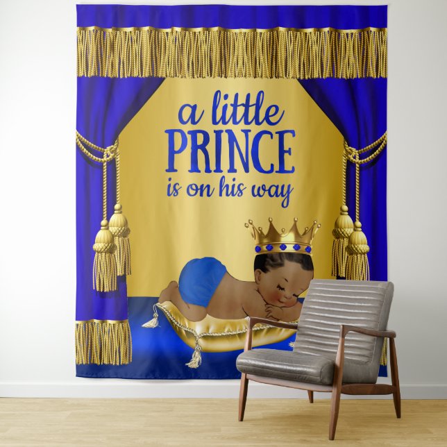 Blue Gold Ethnic Prince Baby Shower Backdrop (In Situ)