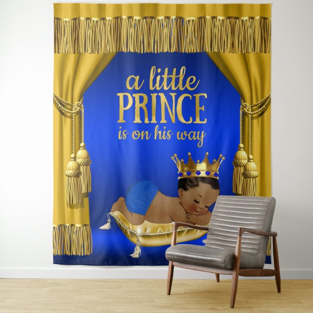 Blue Gold Ethnic Prince Baby Shower Backdrops (In Situ)