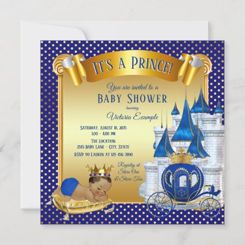 Blue Gold Ethnic Prince Baby Shower Invitations