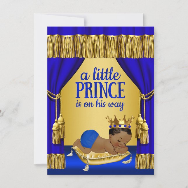 Blue Gold Ethnic Prince Baby Shower Invitations (Front)