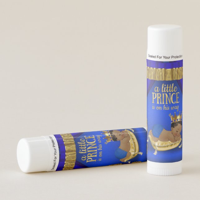 Blue Gold Ethnic Prince Baby Shower Lip Balm Favor (Front)