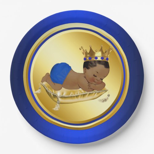 Blue Gold Ethnic Prince Baby Shower Paper Plates