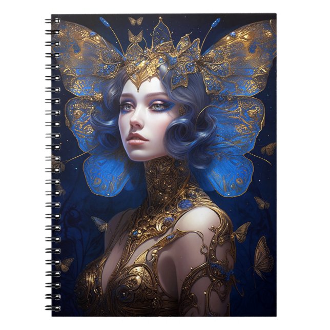 Blue Gold Fairy Fantasy Art Notebook (Front)