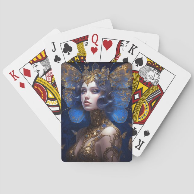Blue Gold Fairy Fantasy Art Poker Cards (Back)