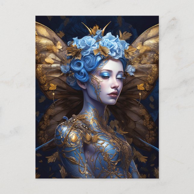 Blue Gold Fairy Fantasy Art Postcard (Front)