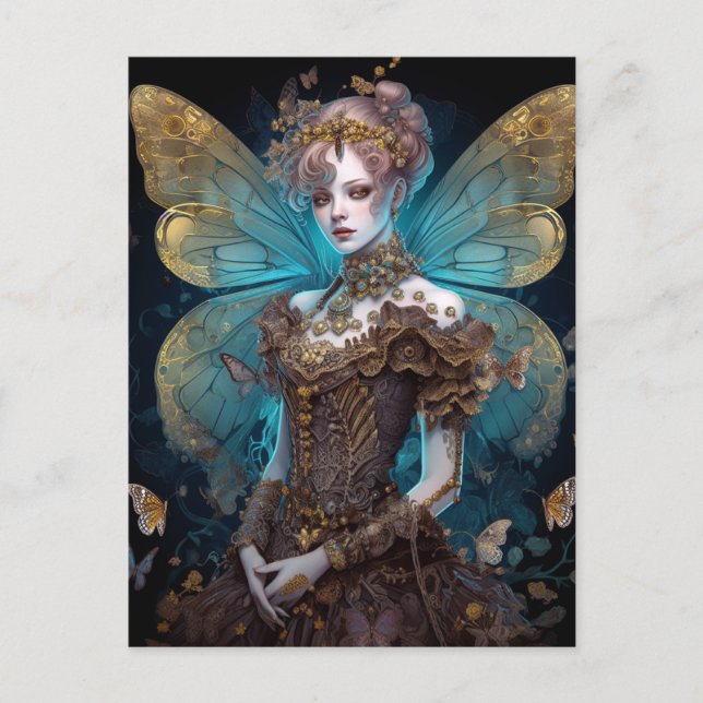 Blue Gold Fairy Fantasy Art Postcard (Front)
