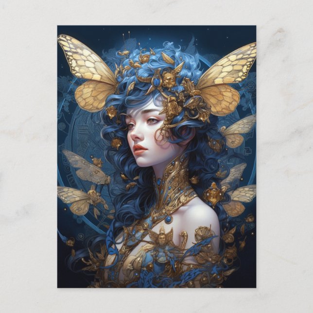 Blue Gold Fairy Fantasy Art Postcard (Front)