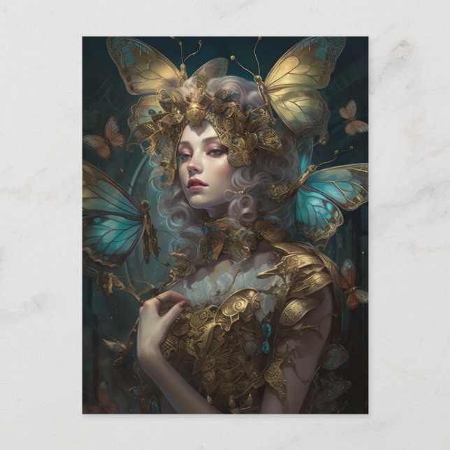 Blue Gold Fairy Fantasy Art Postcard (Front)