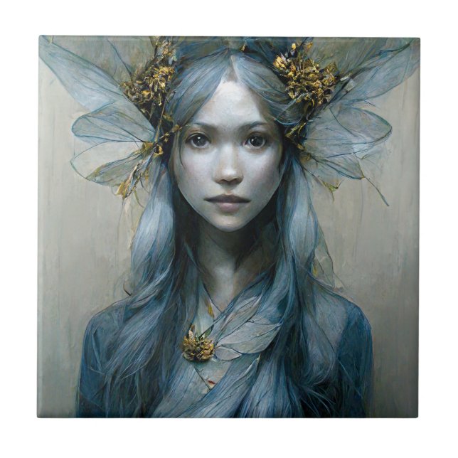 Blue Gold Fairy Fantasy ceramic tile (Front)
