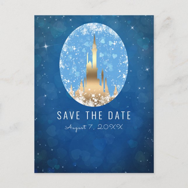 Blue Gold Fairy Tale Castle Princess Sparkle Postcard (Front)
