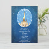 Blue Gold Fairy Tale Castle Sparkle Sweet 16 Invitation (Standing Front)