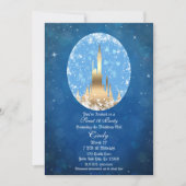 Blue Gold Fairy Tale Castle Sparkle Sweet 16 Invitation (Front)