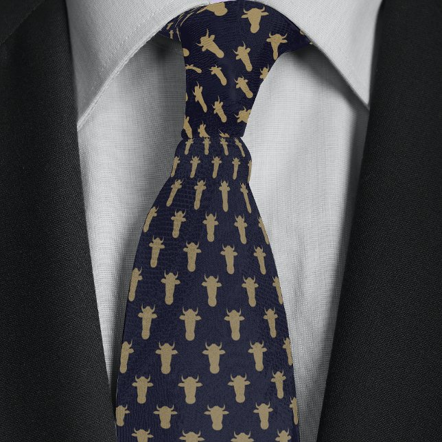 Blue & Gold Farmer Rancher Cow Head Neck Tie (Creator Uploaded)
