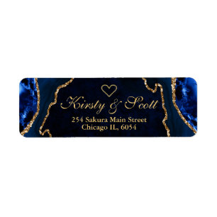 Blue Gold Faux Glitter Agate Wedding Label